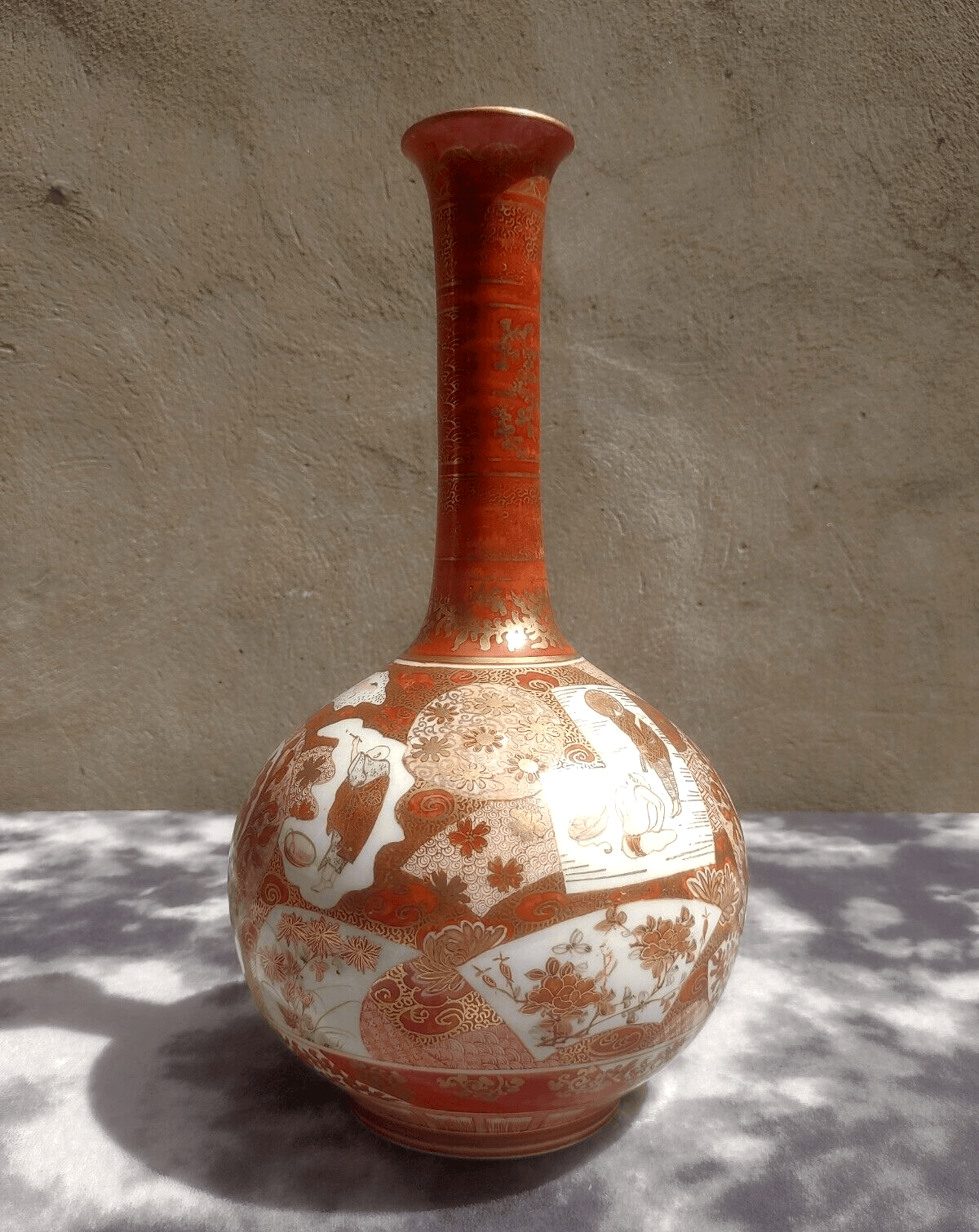 Large 19th Century Antique Japanese Meiji Kutani Porcelain Bottle Vase - 35 cm - Tommy's Treasure