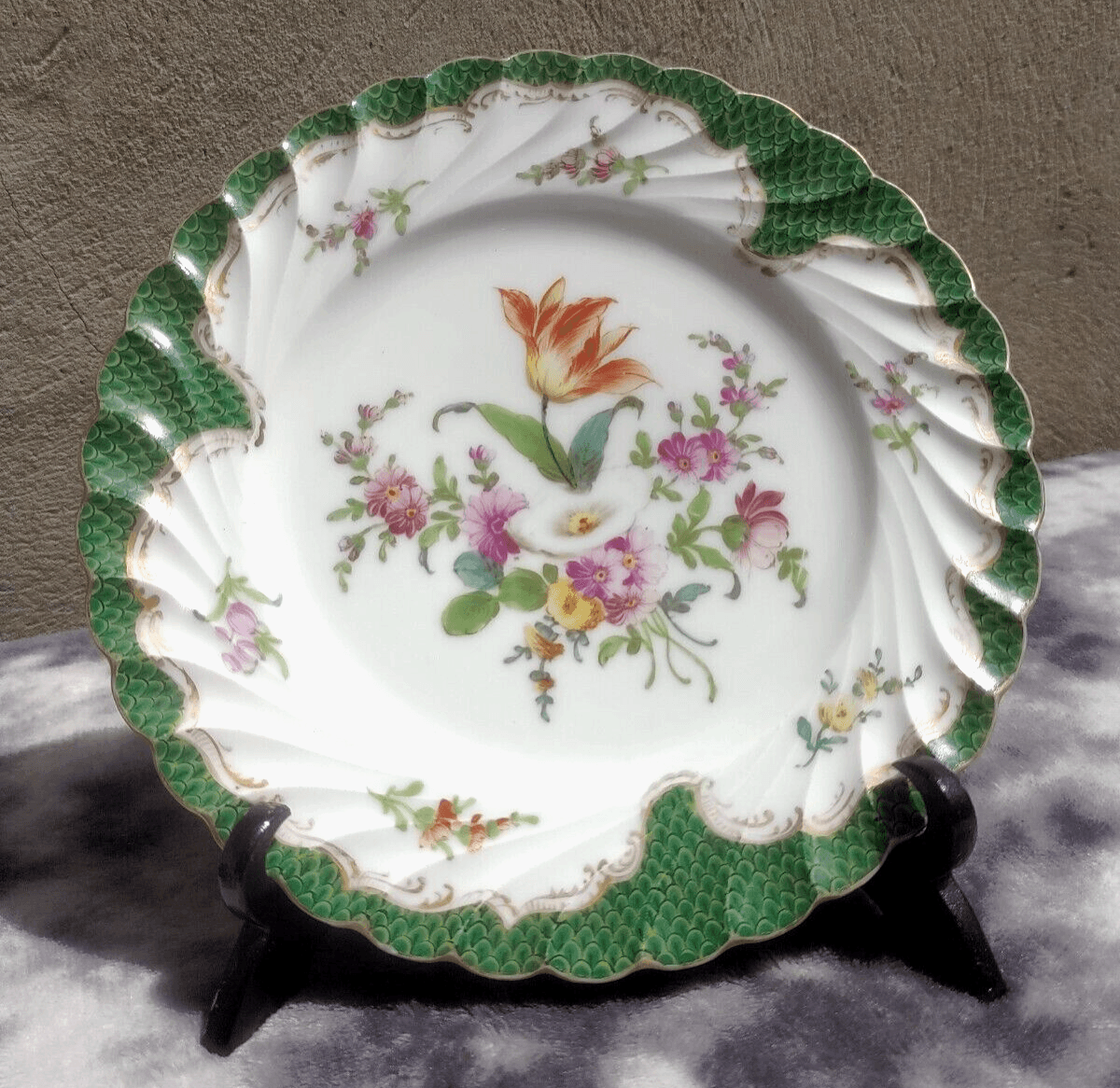 Antique Pair of German Dresden Porcelain Hand painted Floral Side Plates - Tommy's Treasure
