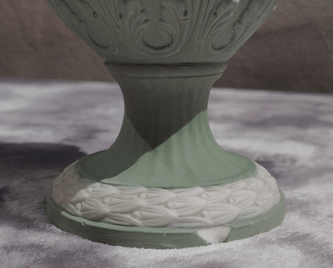 Victorian Antique Green Parian Jasperware Porcelain Vase with Vines & Grapes - 27 cm - Tommy's Treasure