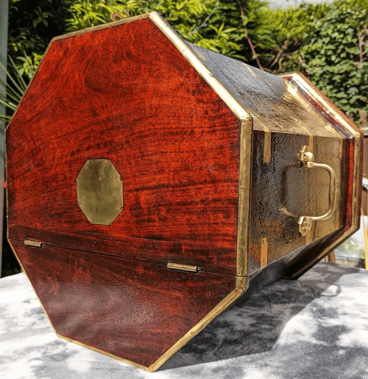 19th Century English Antique Octagonal Mahogany Brass Antique Campaign Table Box - Tommy's Treasure