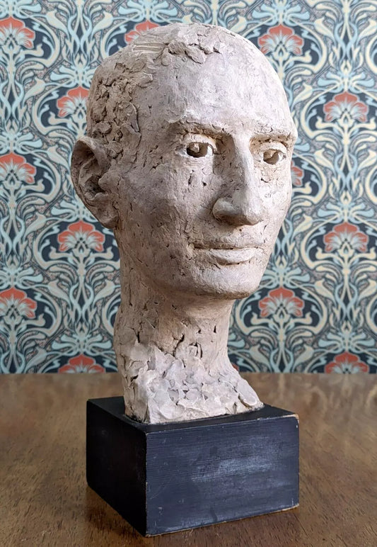 Vintage Mid 20th Century Original Plaster Sculpture Head Bust Statue Male Art