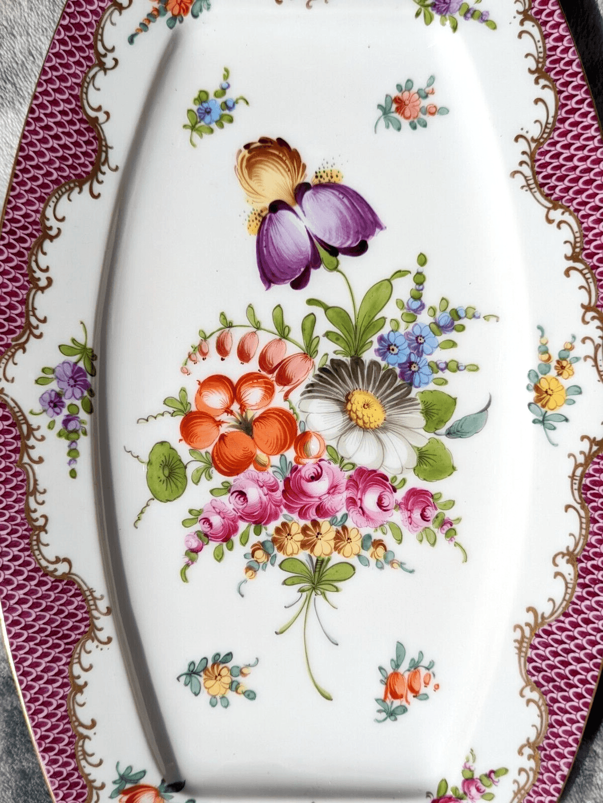 Antique German Dresden Hand Painted Porcelain Serving Plate Tray Platter - 28 cm - Tommy's Treasure