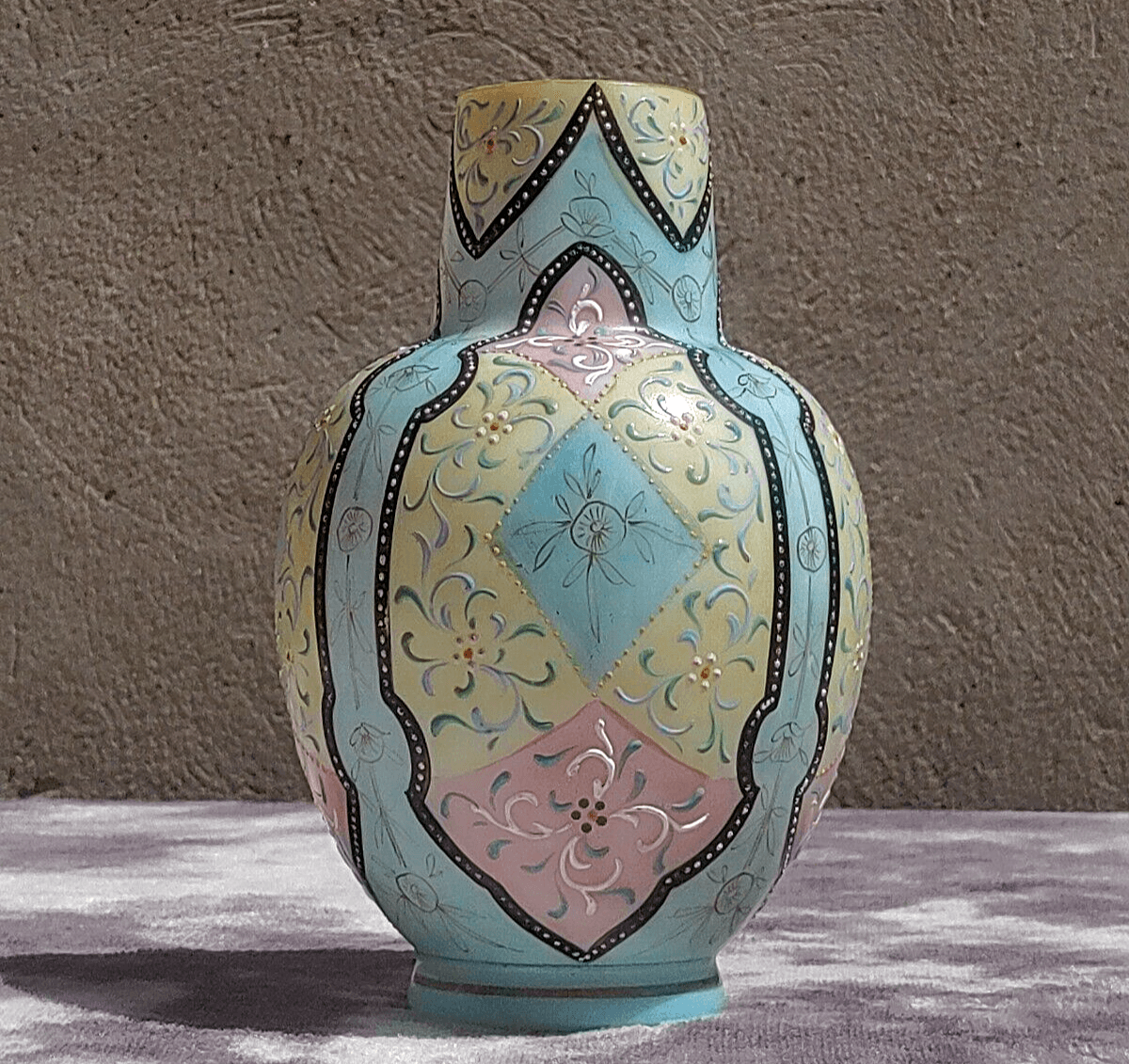Antique Harrach Bohemian Czech Glass Victorian Blue Pink Cream Moroccan Vase - Tommy's Treasure