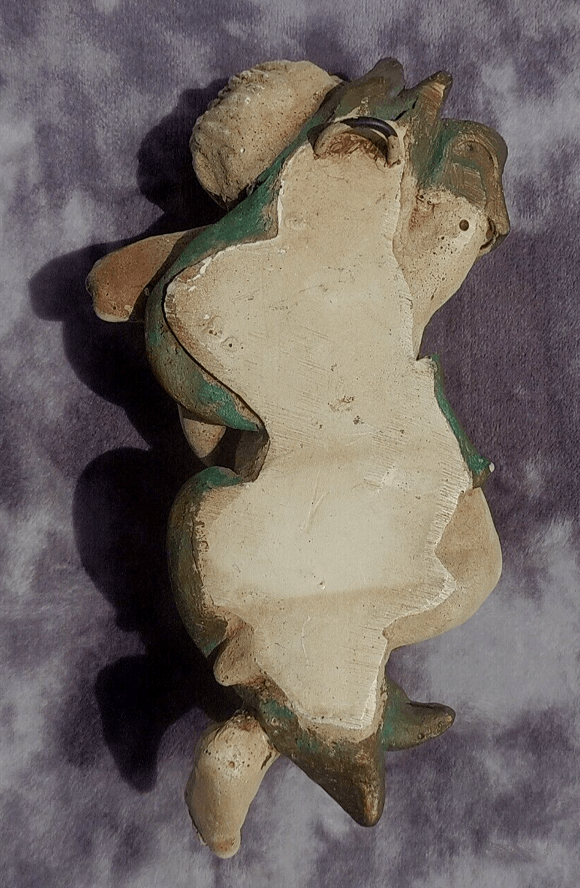 Vintage French Painted Pottery Cherub Angel Putti Wall Plaque Hanging - 29.5 cm - Tommy's Treasure