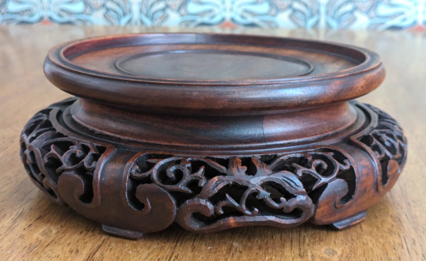 Chinese 19th Century Qing Carved Openwork Hardwood Rosewood Display Stand Base