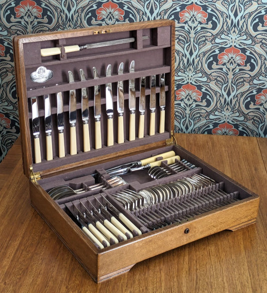 Vintage Mappin & Webb 61 Piece Cased Silver Plate Pembury Cutlery Canteen Set