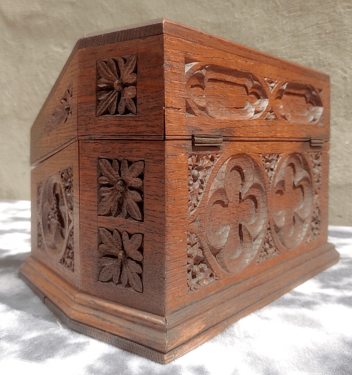 19th Century Gothic Church Ecclesiastical Antique Carved Oak Wood Stationery Box - Tommy's Treasure