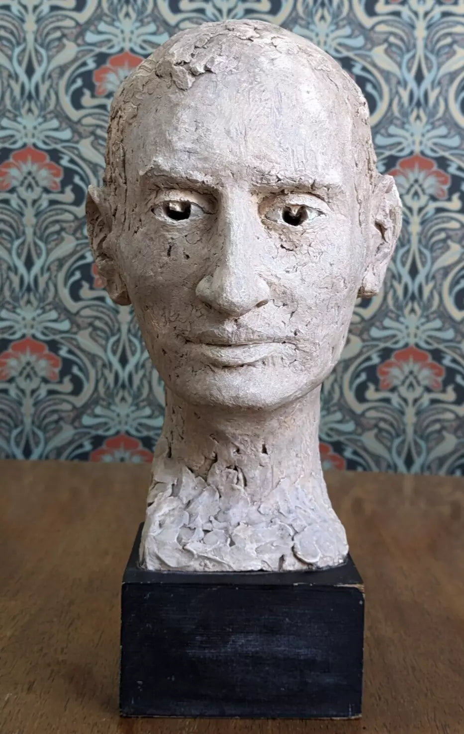 Vintage Mid 20th Century Original Plaster Sculpture Head Bust Statue Male Art