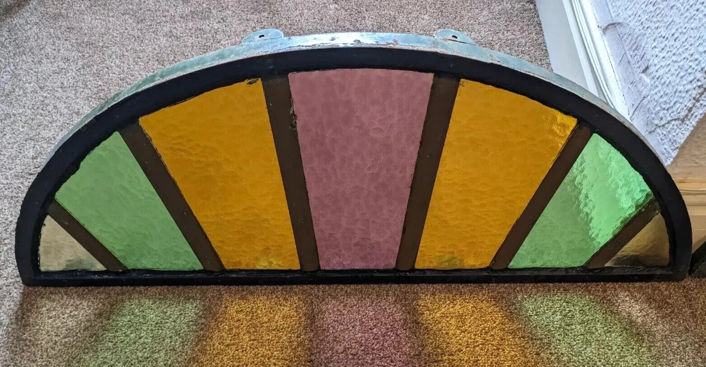 5x 19th Century Stained Glass Demi Lune Cast Iron Window Arch Panels