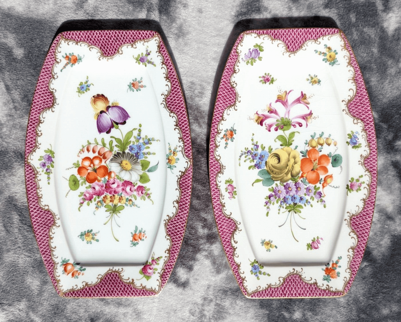 Antique German Dresden Hand Painted Porcelain Serving Plate Tray Platter - 28 cm - Tommy's Treasure