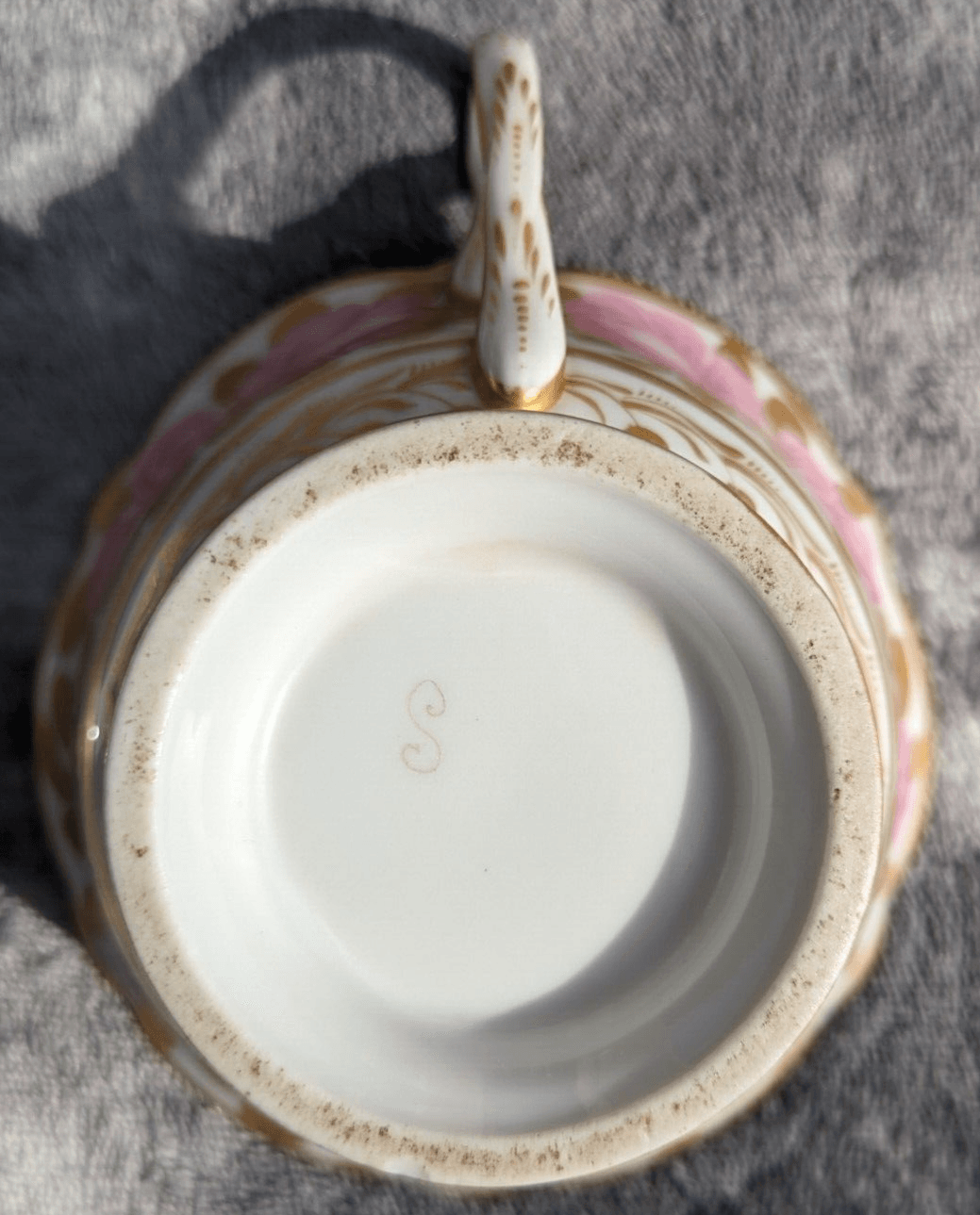 19th Century Paris Porcelain Antique Cup & Saucer Painted Gilt Billingsley Rose - Tommy's Treasure