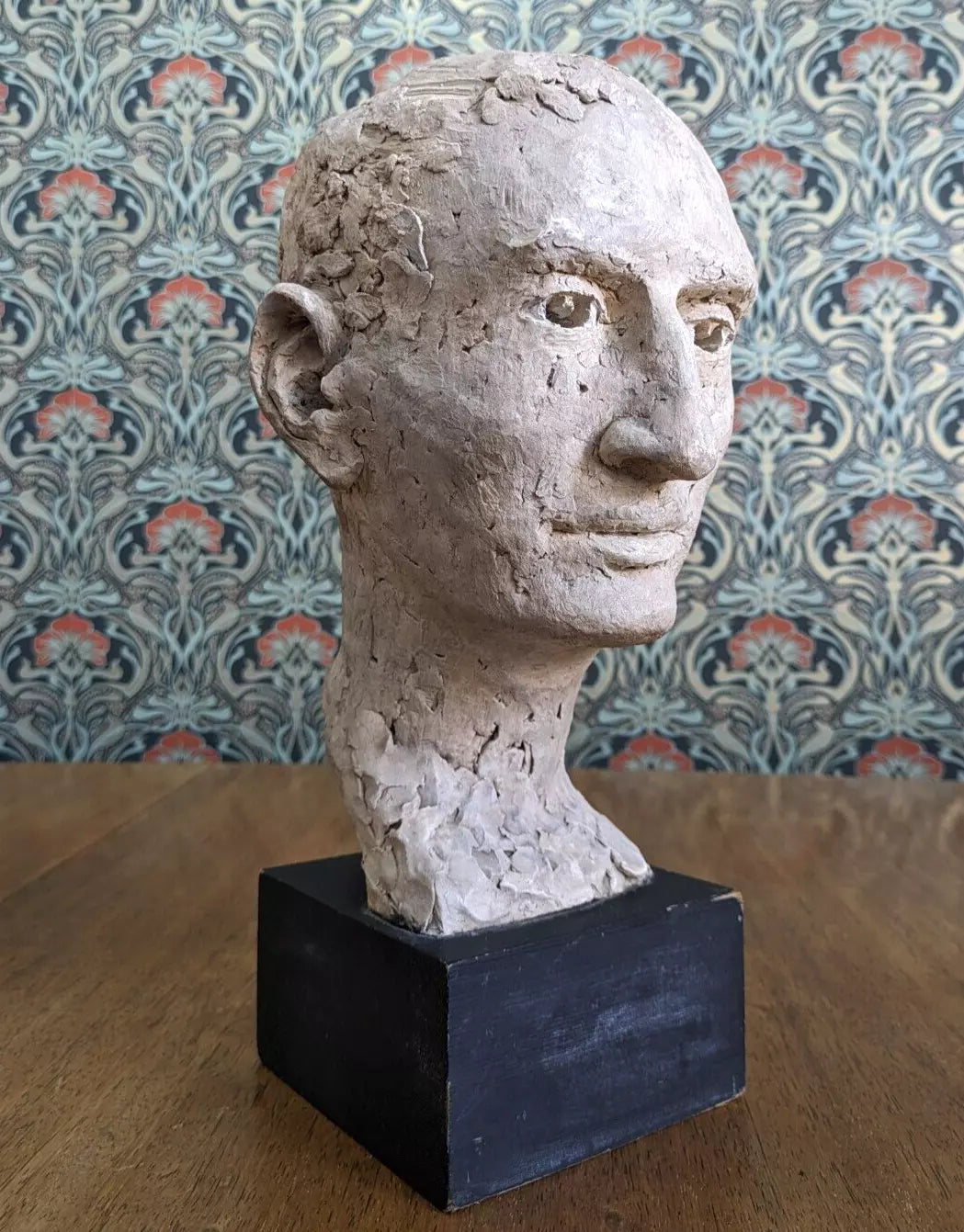 Vintage Mid 20th Century Original Plaster Sculpture Head Bust Statue Male Art