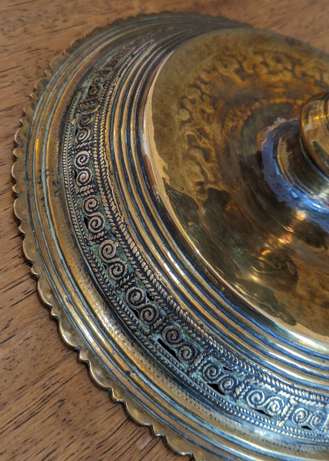 Large 19th Century Sri Lankan Ceremonial Brass Tazza Centrepiece Stand Antique