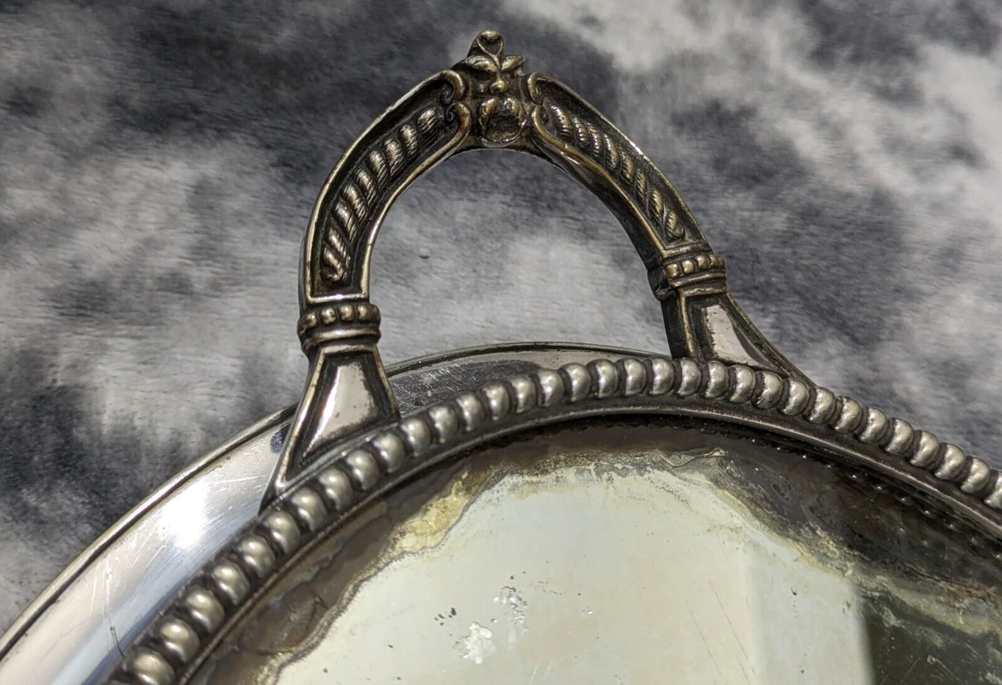 19th Century Victorian Oval Silver Plate Mirror Table Centerpiece Plateau Griffin Tray Antique 43 cm