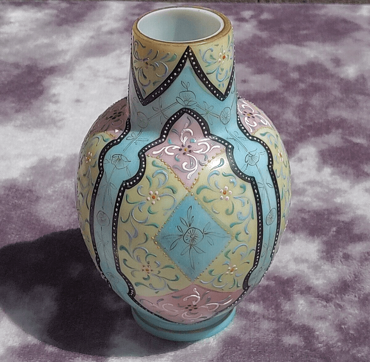 Antique Harrach Bohemian Czech Glass Victorian Blue Pink Cream Moroccan Vase - Tommy's Treasure