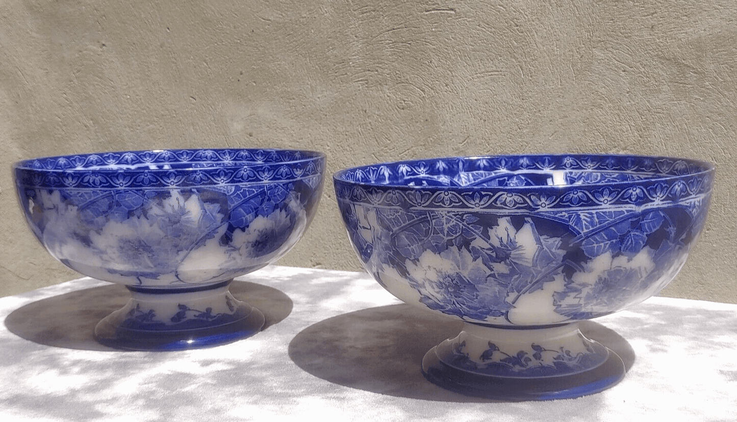 Rare Royal Doulton Briar Rose Flow Blue Large Pedestal Bowl Edwardian Antique - Tommy's Treasure