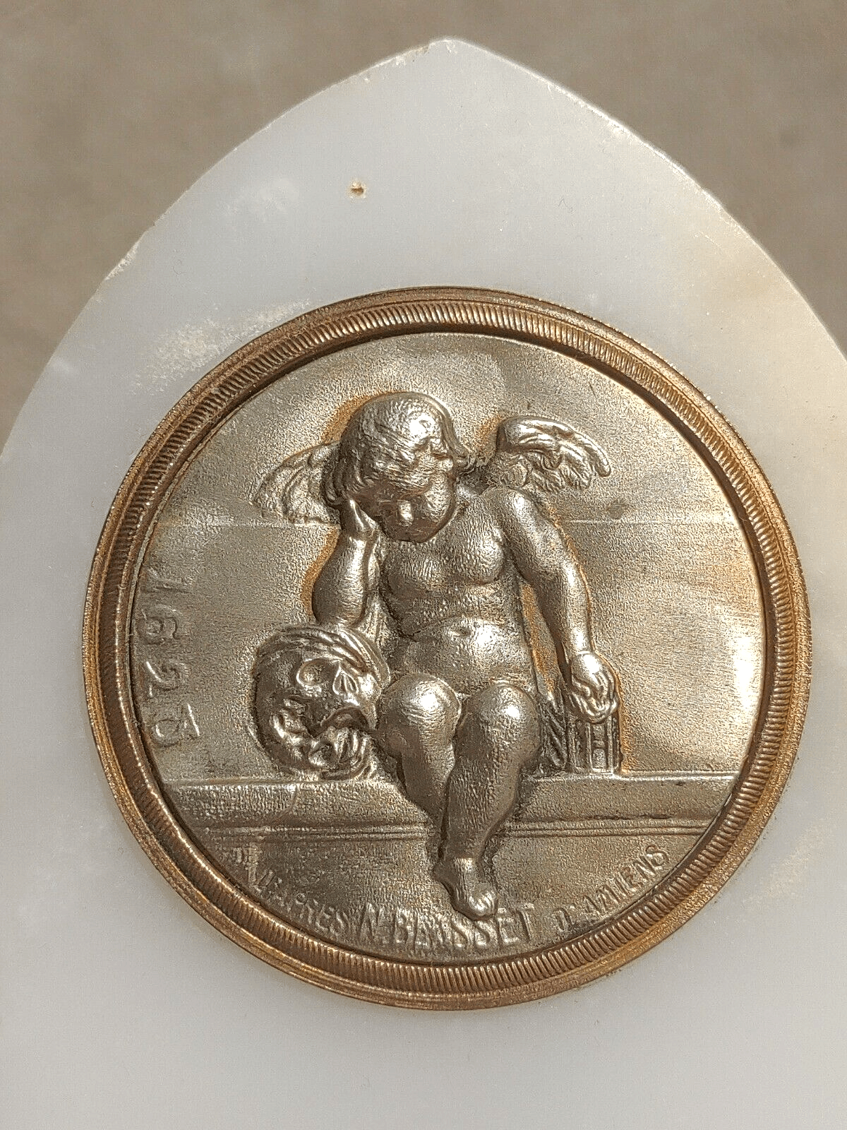 Antique French Marble Display Plaque Weeping Angel of Amiens WW1 Memento Souvenir - Tommy's Treasure