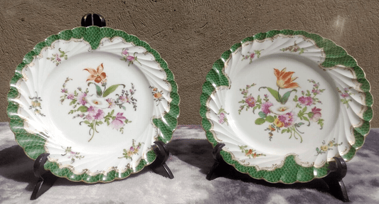 Antique Pair of German Dresden Porcelain Hand painted Floral Side Plates - Tommy's Treasure