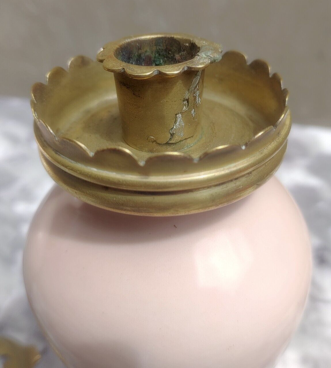 Antique Pair of 19th Century William Tonks & Sons Brass Ceramic Candlestick Holders