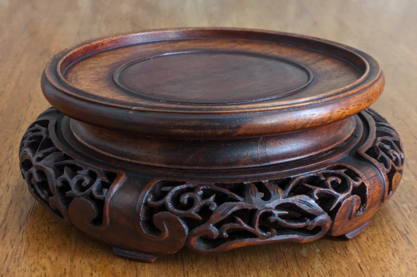 Chinese 19th Century Qing Carved Openwork Hardwood Rosewood Display Stand Base