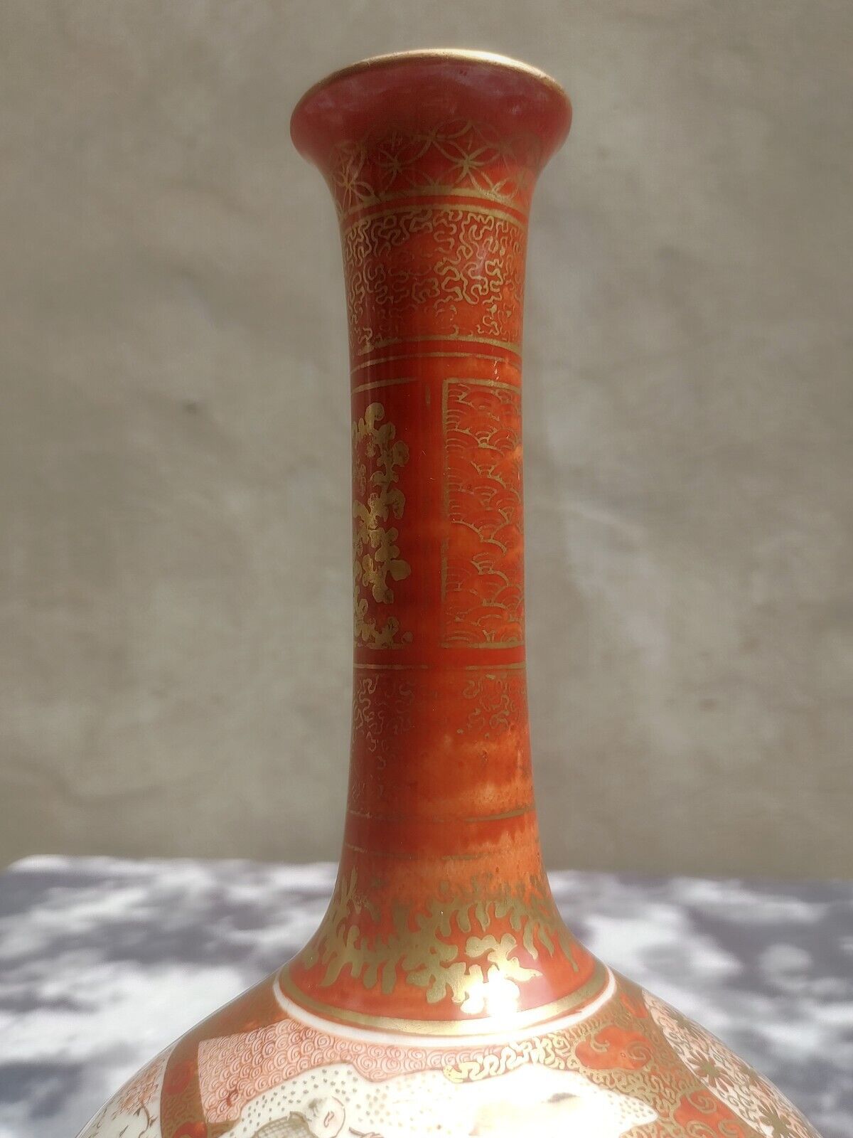 Large 19th Century Antique Japanese Meiji Kutani Porcelain Bottle Vase - 35 cm