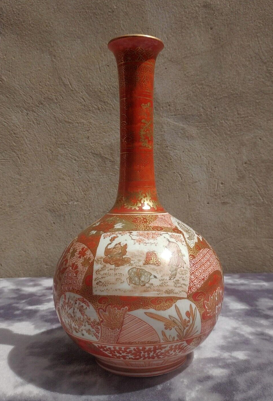 Large 19th Century Antique Japanese Meiji Kutani Porcelain Bottle Vase - 35 cm