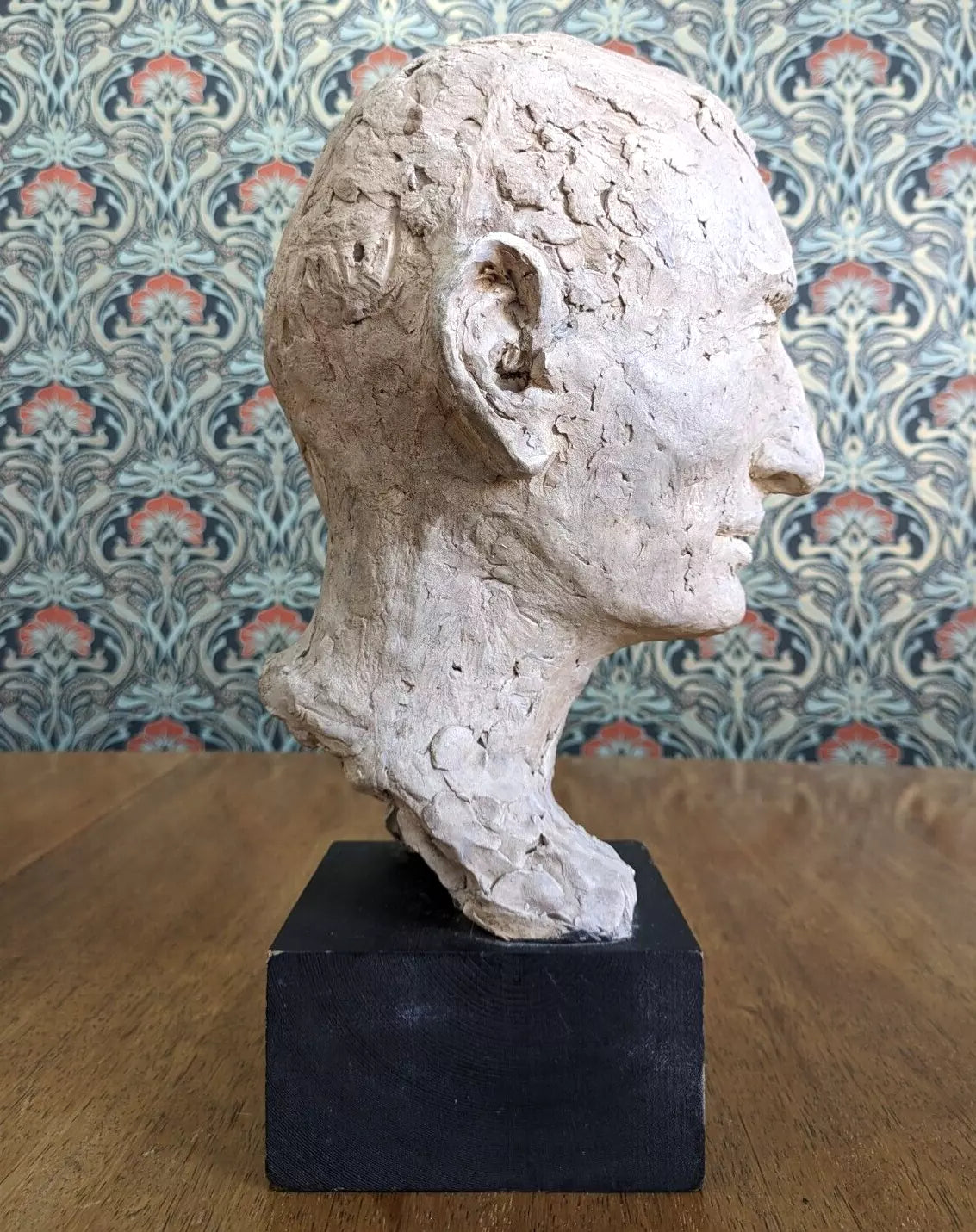 Vintage Mid 20th Century Original Plaster Sculpture Head Bust Statue Male Art