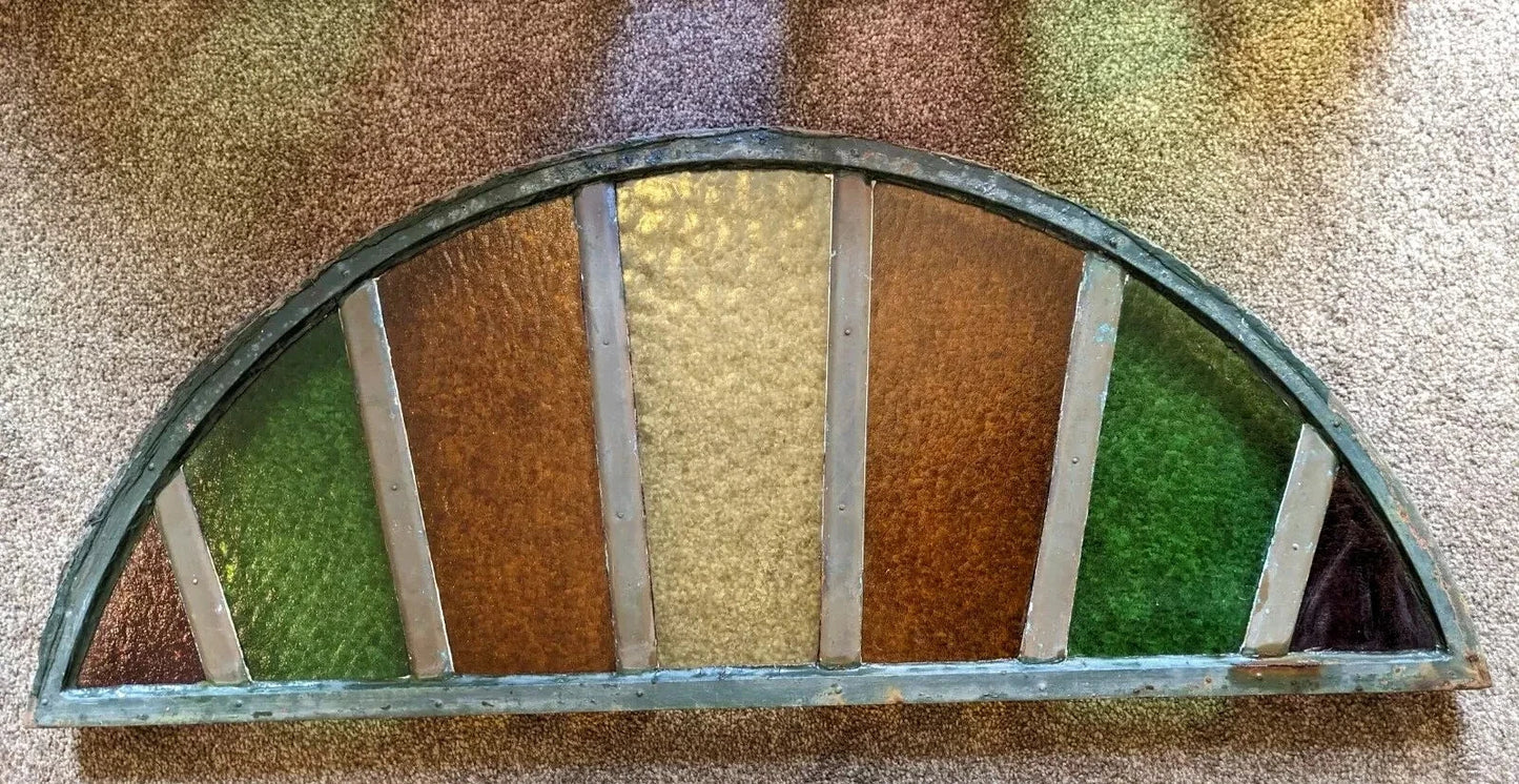 5x 19th Century Stained Glass Demi Lune Cast Iron Window Arch Panels