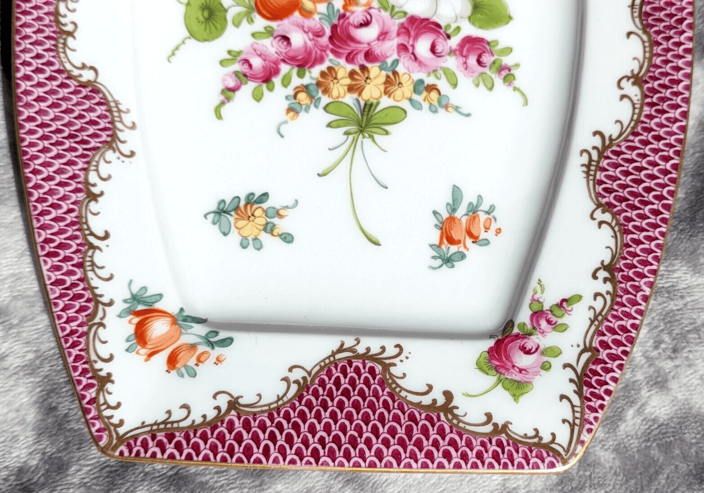 Antique German Dresden Hand Painted Porcelain Serving Plate Tray Platter - 28 cm - Tommy's Treasure