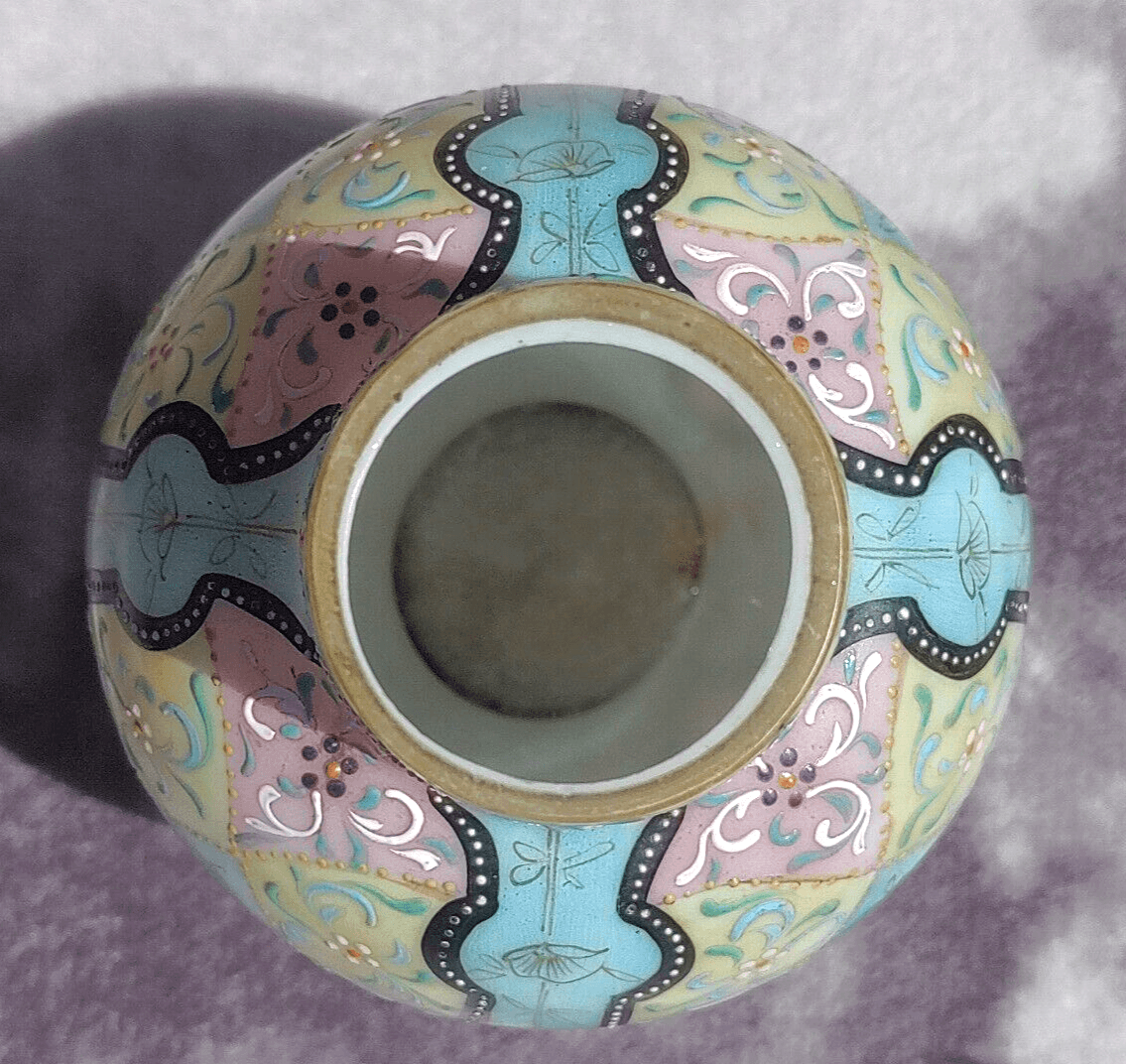 Antique Harrach Bohemian Czech Glass Victorian Blue Pink Cream Moroccan Vase - Tommy's Treasure
