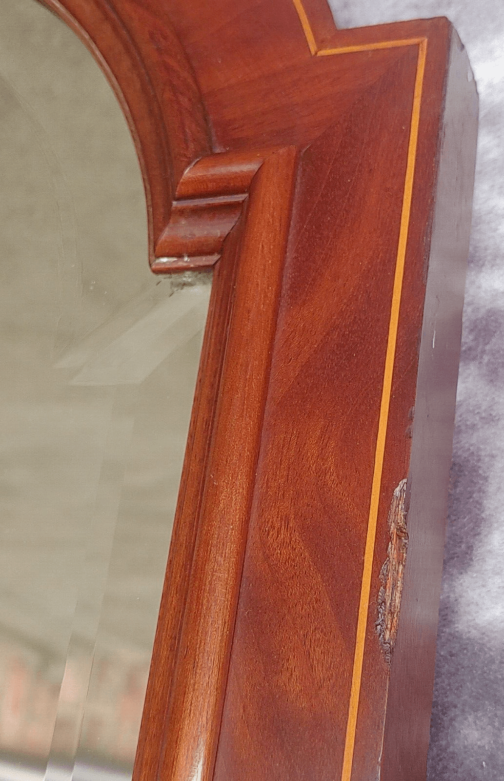 19th Century Victorian Antique Inlaid Mahogany Bevel Edge Oblong Wall Mirror - 86 cm - Tommy's Treasure