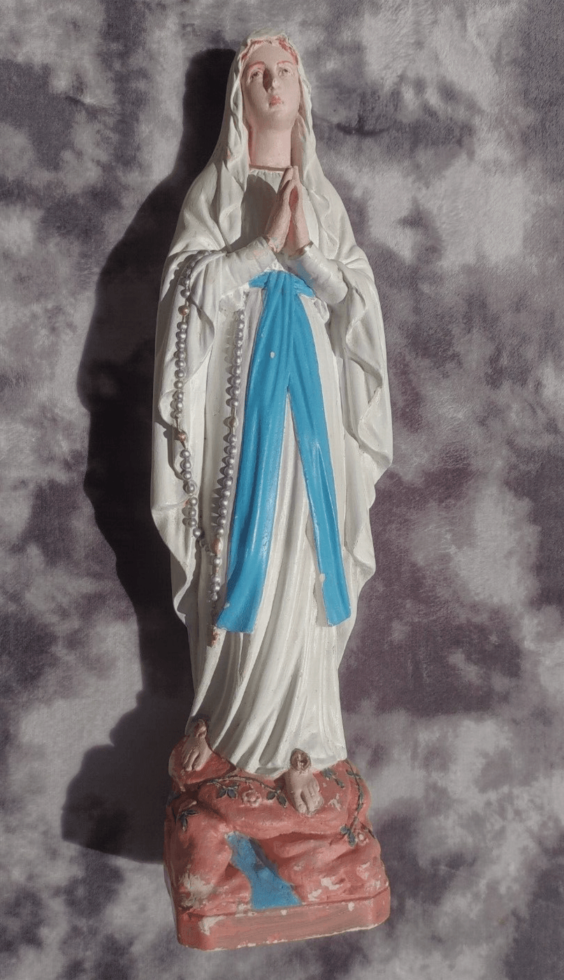 French 20th Century Plaster Chalkware Virgin Mary Figure signed Corneille Toulouse - Tommy's Treasure