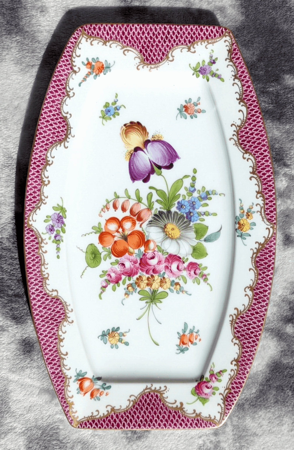 Antique German Dresden Hand Painted Porcelain Serving Plate Tray Platter - 28 cm - Tommy's Treasure