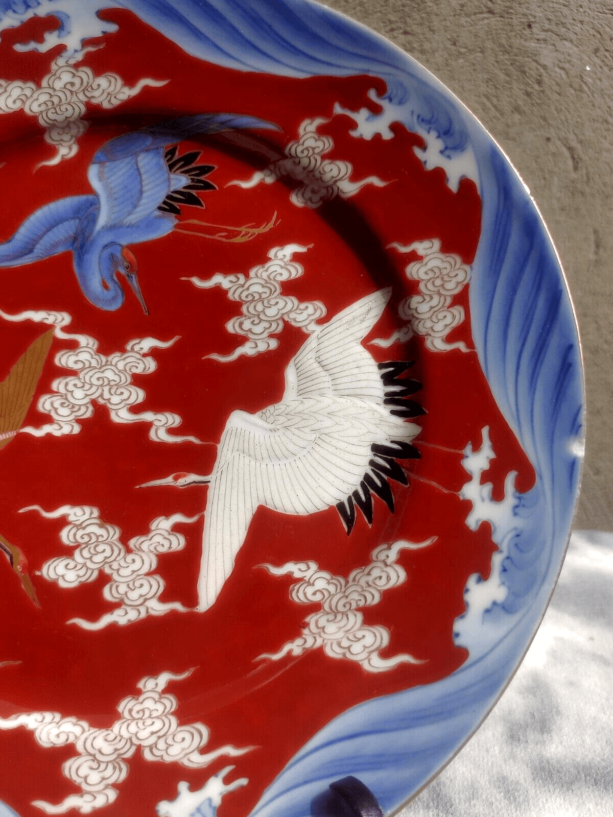 Antique Japanese Meiji Period Fukagawa Seiji Arita Crane Ceramic Plate 24 cm - Tommy's Treasure