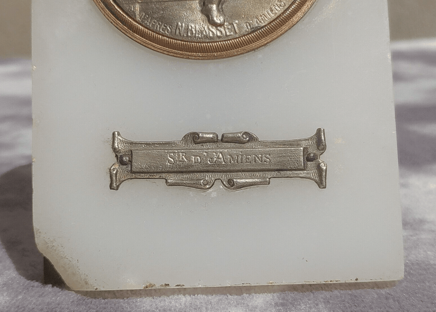 Antique French Marble Display Plaque Weeping Angel of Amiens WW1 Memento Souvenir - Tommy's Treasure