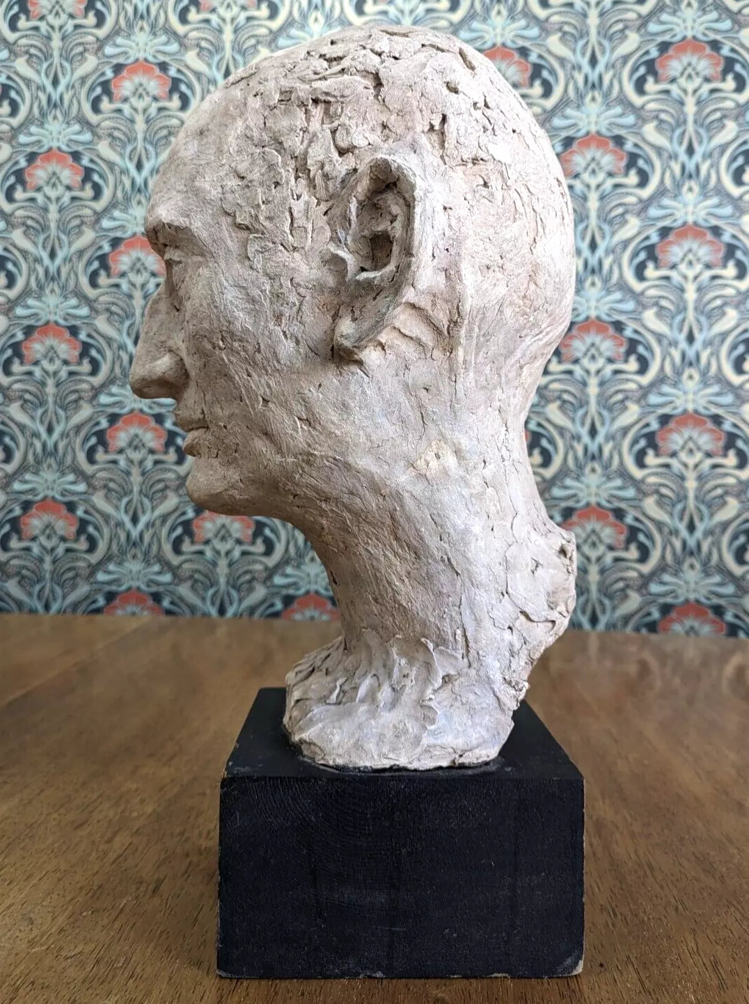 Vintage Mid 20th Century Original Plaster Sculpture Head Bust Statue Male Art