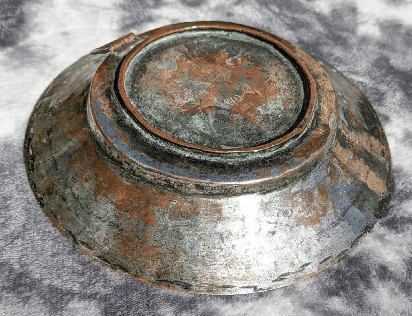 Antique Islamic Ottoman Tinned Copper Dish Engraved Calligraphy Script Animals - Tommy's Treasure
