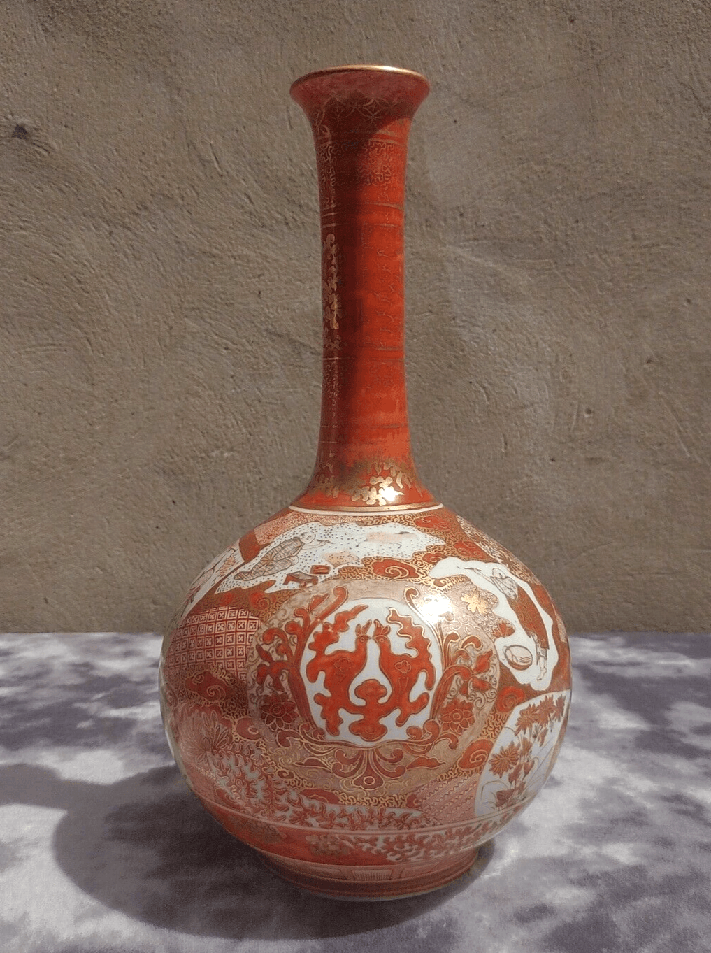 Large 19th Century Antique Japanese Meiji Kutani Porcelain Bottle Vase - 35 cm - Tommy's Treasure