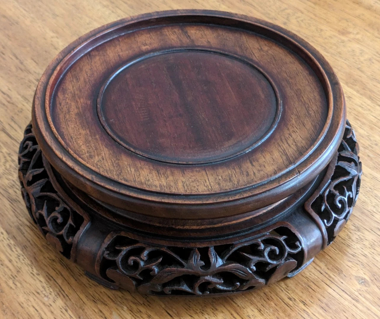 Chinese 19th Century Qing Carved Openwork Hardwood Rosewood Display Stand Base