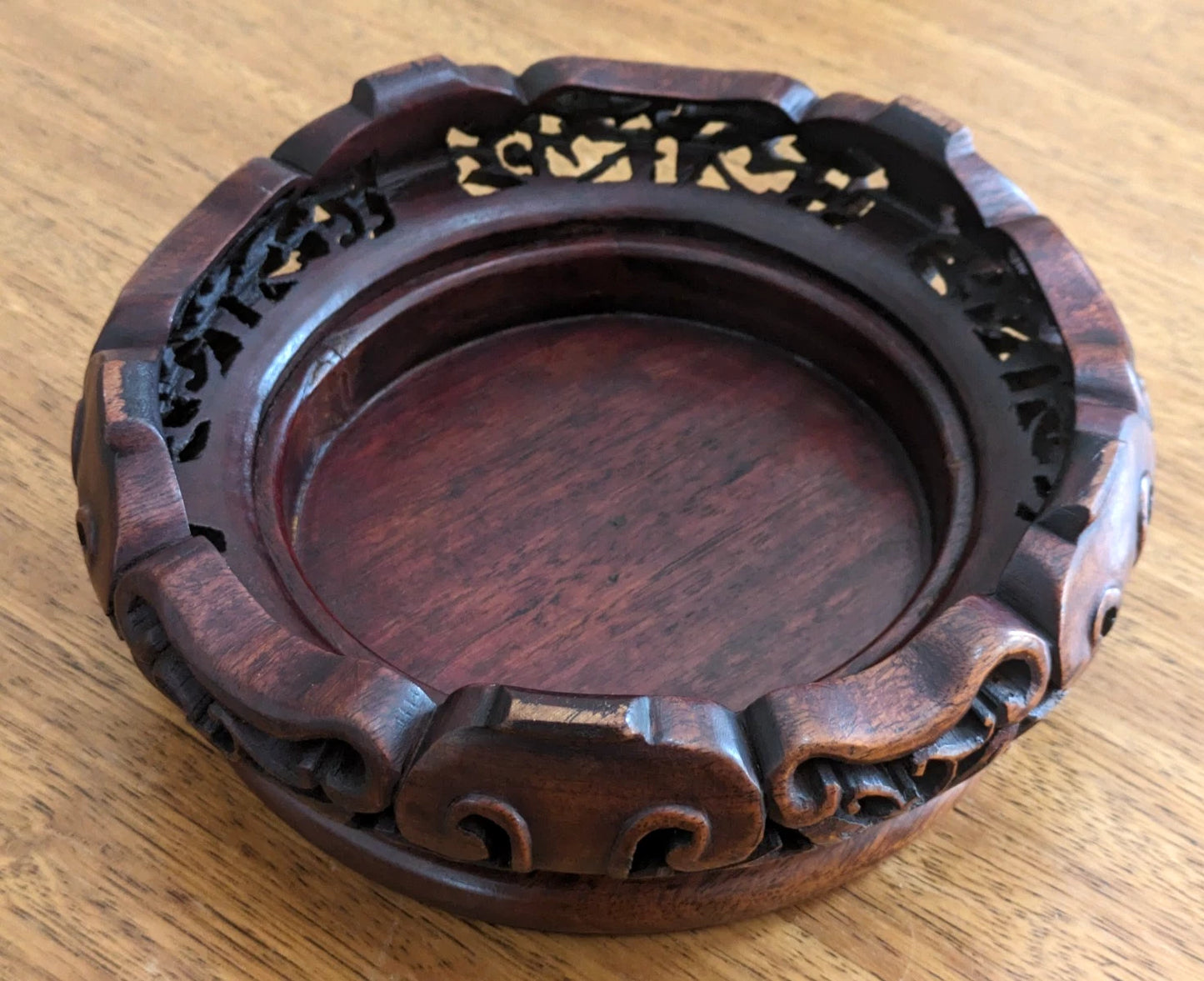 Chinese 19th Century Qing Carved Openwork Hardwood Rosewood Display Stand Base