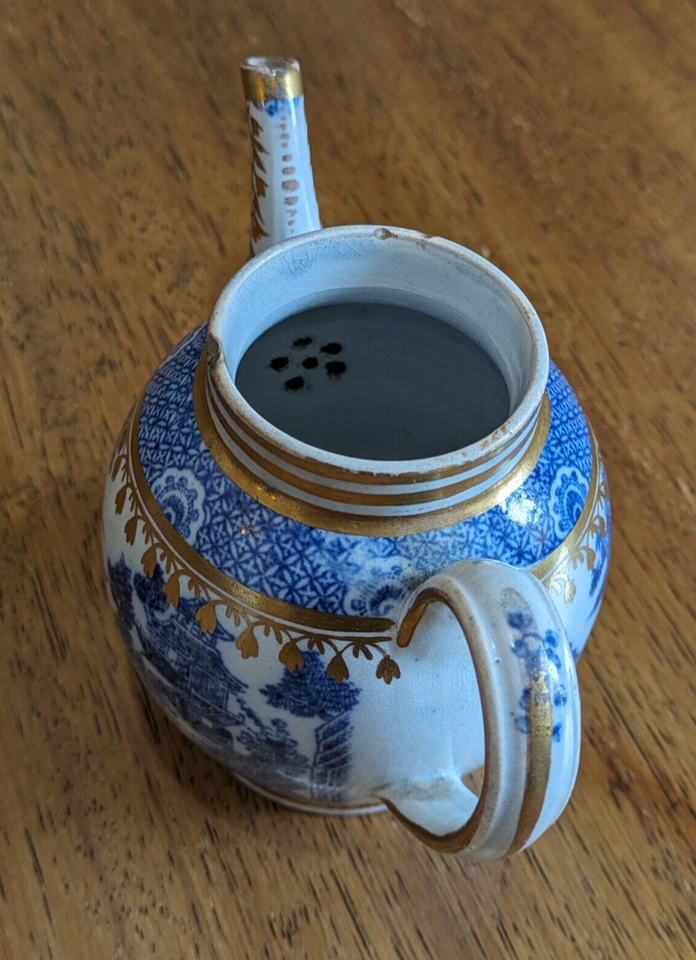 18th Century Spode England Chinoiserie Boy Buffalo Antique Gilt Pearlware Teapot
