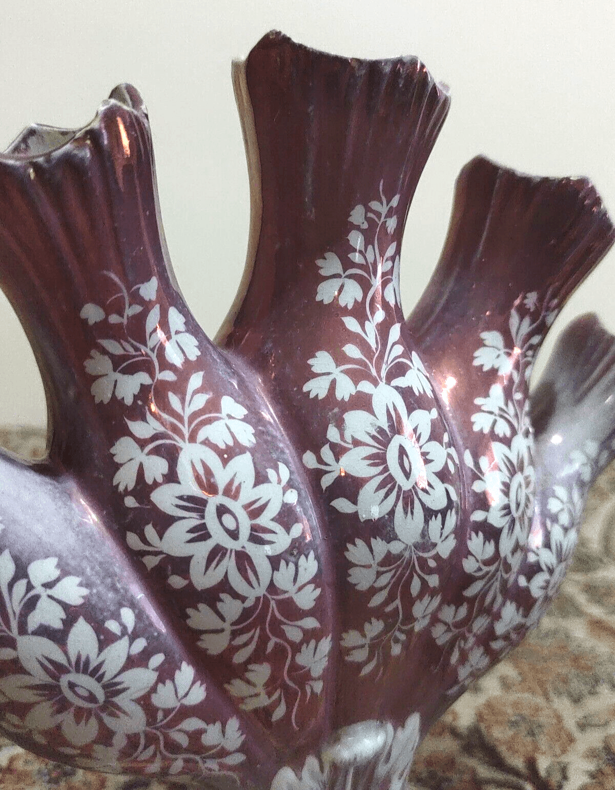 c.1810-1820 Staffordshire Pink Lustre Quintal Tulipiere Antique Pottery Vase - Tommy's Treasure
