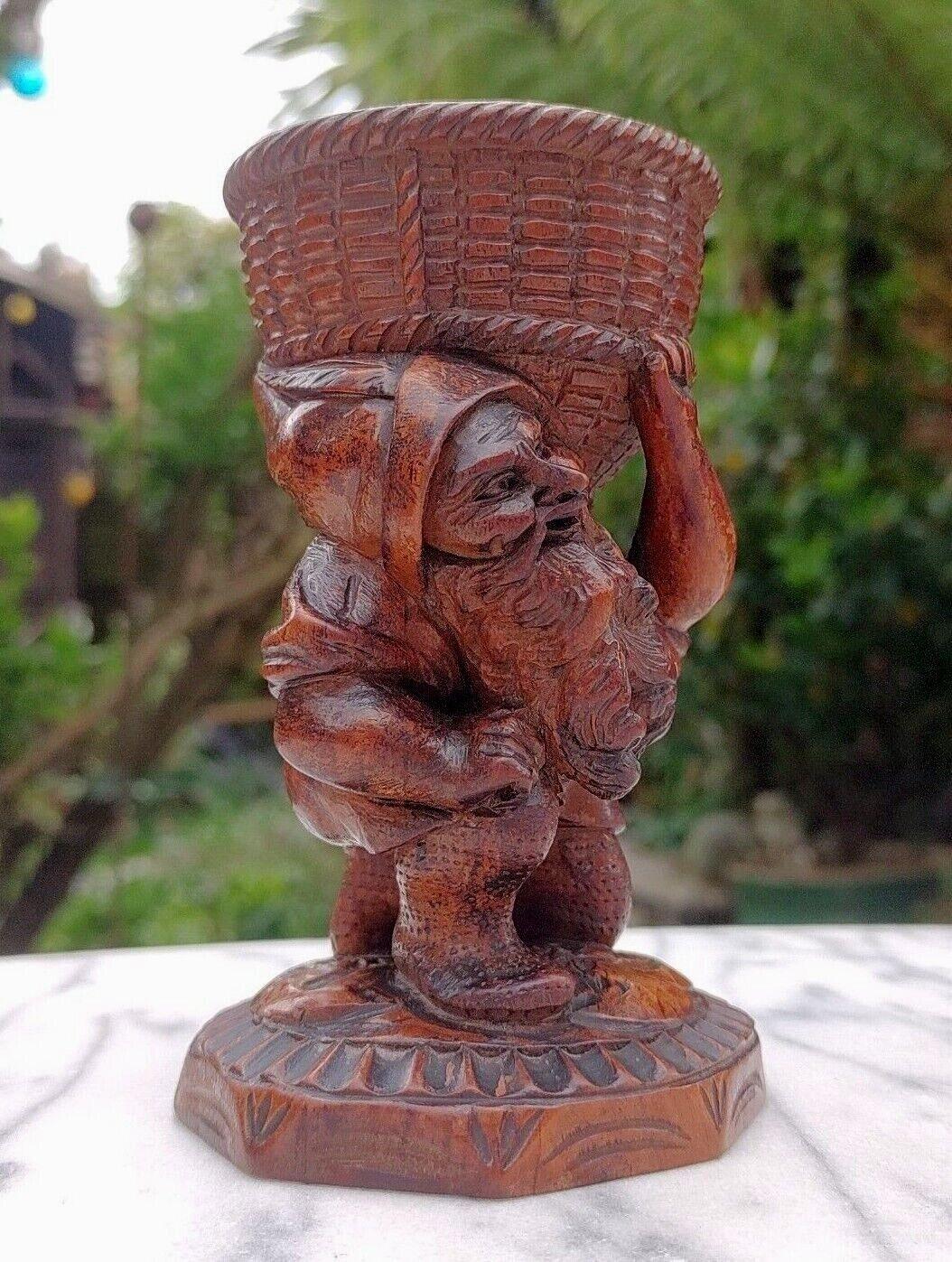 19th Century Swiss Black Forest Hand Carved Gnome Carrying Basket - Tommy's Treasure
