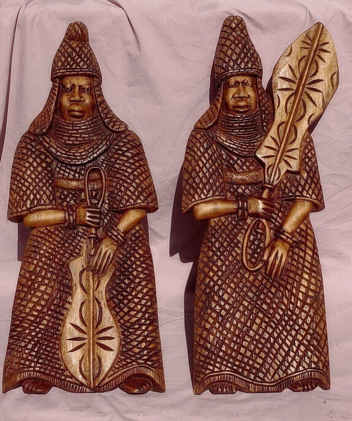 Benin Edo Warrior Figures Wood Carving Sculptures Nigerian Africa 24" - Tommy's Treasure
