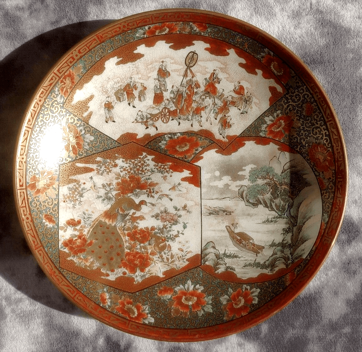 Shoundo 19th Century Antique Japanese Meiji Kutani Pottery Charger Plate 九谷松雲堂製 - Tommy's Treasure