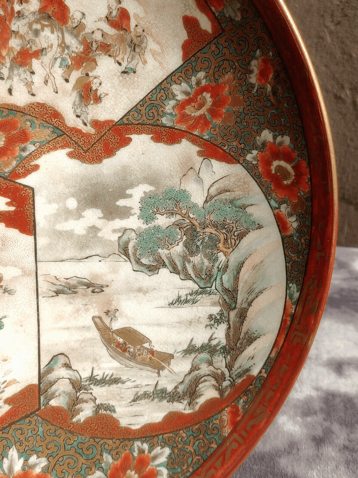 Shoundo 19th Century Antique Japanese Meiji Kutani Pottery Charger Plate 九谷松雲堂製 - Tommy's Treasure