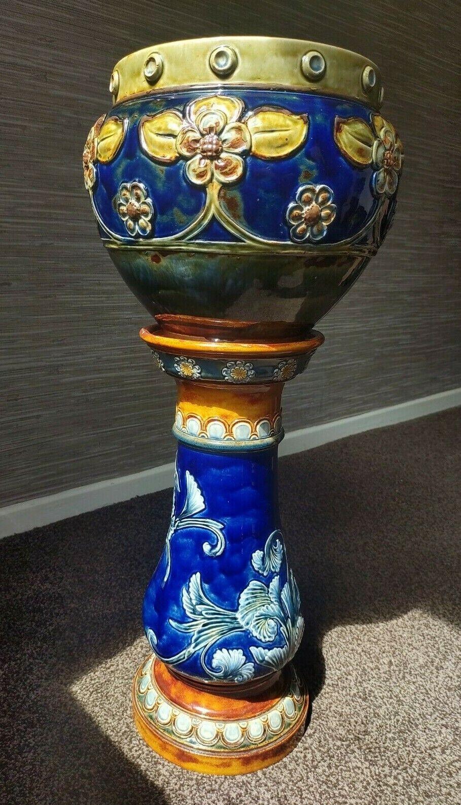 Large Royal Doulton Art Nouveau Jardiniere & Stand Stoneware Pottery - Tommy's Treasure