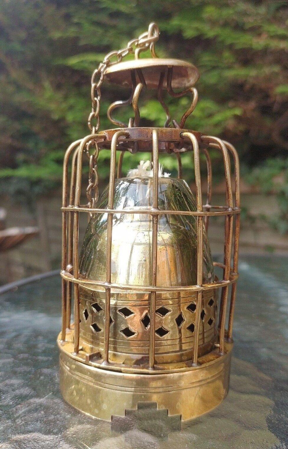 Rare 19th Century Chinese Hanging Cage Brass & Glass Opium Oil Lamp Lighter - Tommy's Treasure
