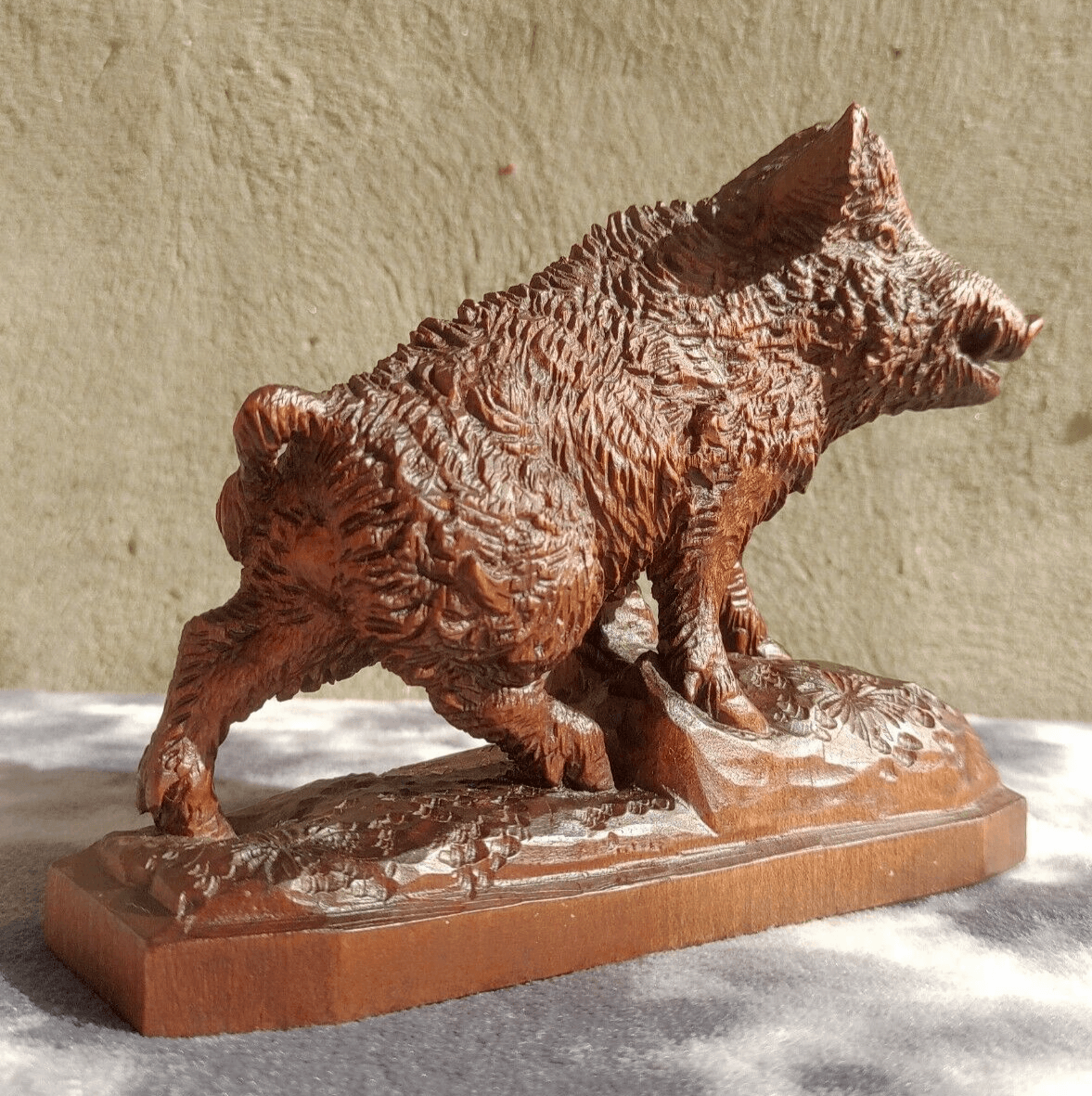 19th Century Black Forest Antique Carved Wood Swiss Brienz Wild Boar Hog Figure - Tommy's Treasure