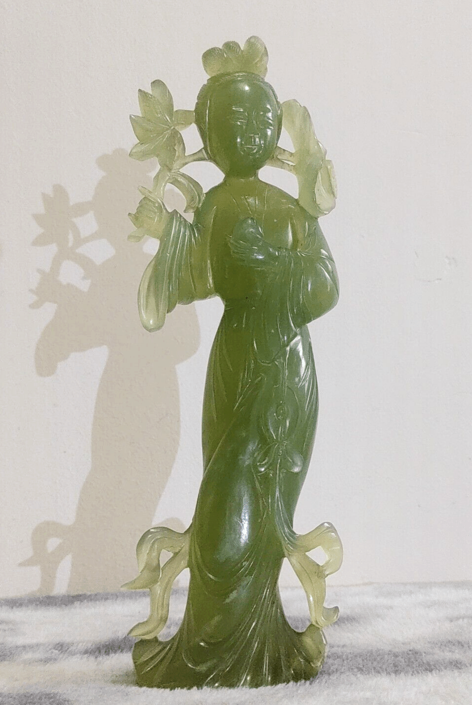 Large Antique Chinese Qing Carved Green Jade Geisha Figurine Sculpture - Tommy's Treasure